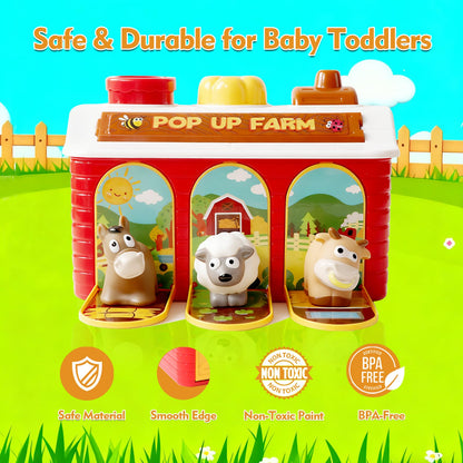 Interactive Pop up Farm Animal Toys with Music & Light & Piano, Montessori Cause and Effect Toys for 1 Year Old Boy, Toddler Early Learning Toys, Birthday Gifts for Baby Infant Toy 12-18 Months