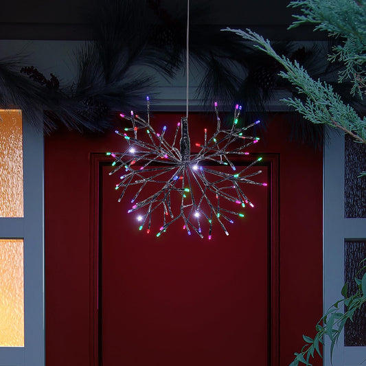 Alpine Corporation 16" Tall Holiday Snowflake Hanging Ornament with 96 Multicolor LED Lights, Festive Indoor/Outdoor Holiday Christmas Decoration, Multi-Color