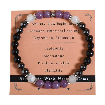 Gracayfr Anxiety Relief Bracelet New Beginnings Gifts Lepidolite Black Tourmaline Hematite Moonstone Emotional Healing Crystal Protection Items Jewelry For Women Lepi Moon