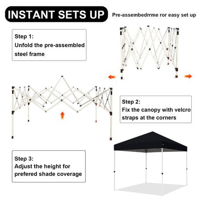 Northroad 8X8 FT Pop Up Canopy, Outdoor Instant Canopy Tent w/Carrying Bag, Portable Gazebo Shelter for Wedding Party,Commercial Event,Patio,Garden,Beach -Black