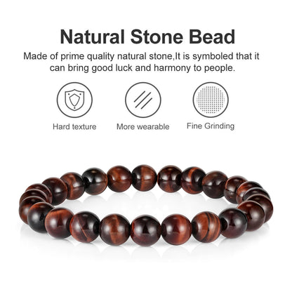 M MOOHAM Beaded Bracelets for Mens Gifts - Lava Rock Beaded Red Tiger Eye Bracelets for Mens Jewelry Gifts