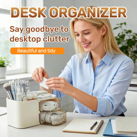 SHUTKMVCW Desk Organizer with 3 Compartments and 2 Drawers, Multi-Functional Pencil Holder for Desk Organizers and Accessories for School, Home, Office Supplies, ‎6.89" x3.54" x 3.62''