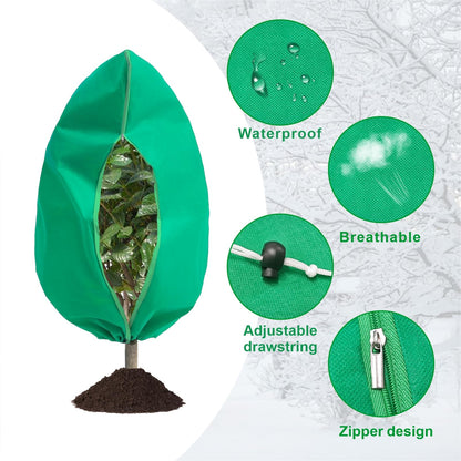 8 Pack Plant Covers Freeze Protection, 31.5"x47.2" Frost Blankets with Zipper Drawstring, Winter Cold Weather Plant Protection Jacket for Outdoor Plants Potted Shrubs Trees from Freeze Animals, Green