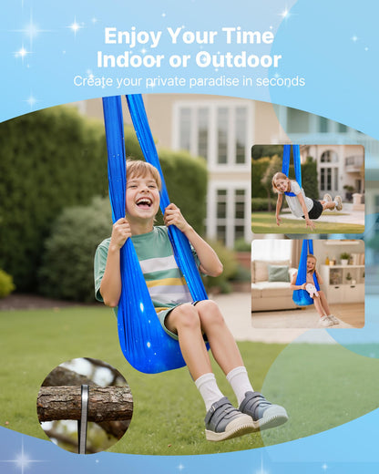 VEVOR Sensory Swing, Double-Layer Fabric Sensorys Hammock, Indoor & Outdoor Sensory Swing with 360° Swivel Hanger, O-Sling, Holds up to 300lbs, Adjustable Aerial Yoga, Hanging Swings for Kids