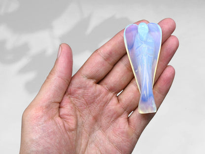 Amazing Gemstone Opalite Crystal Guardian Angel Figurines Ornament for Healing Birthstone, Decoration Statue (Hand Carved Pocket Gemstone Angel) (3 inch)