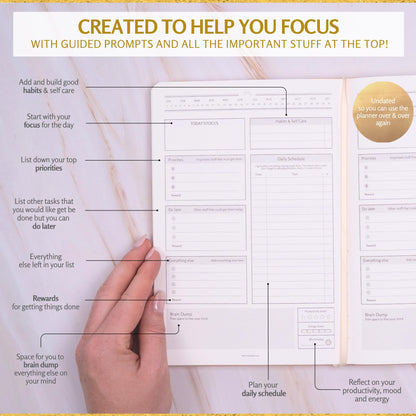 ADHD Daily Planner for Neurodivergent Adults – Premium Leather Productivity & Task Management Planner with Guided Focus Pages, 170gsm Paper, Gold Foiling & Gift Box – Undated Organizer | A5 (Nude)