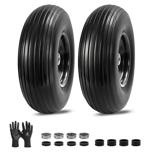 LTNICER 4.00-6 Flat-free Solid Tire and Wheel, 13" Wheelbarrow Wheels and Tires with 5/8" or 3/4" Bearings, 1.75" Centered Hub for Wheelbarrow/Wagon/Trolley/Garden Scooter Cart(2 PCS)