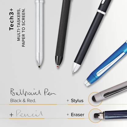 Cross Tech3+ Refillable Multi-Function Ballpoint Pen with Stylus, Medium Ballpen and Pencil, Includes Premium Gift Box - Brushed Black