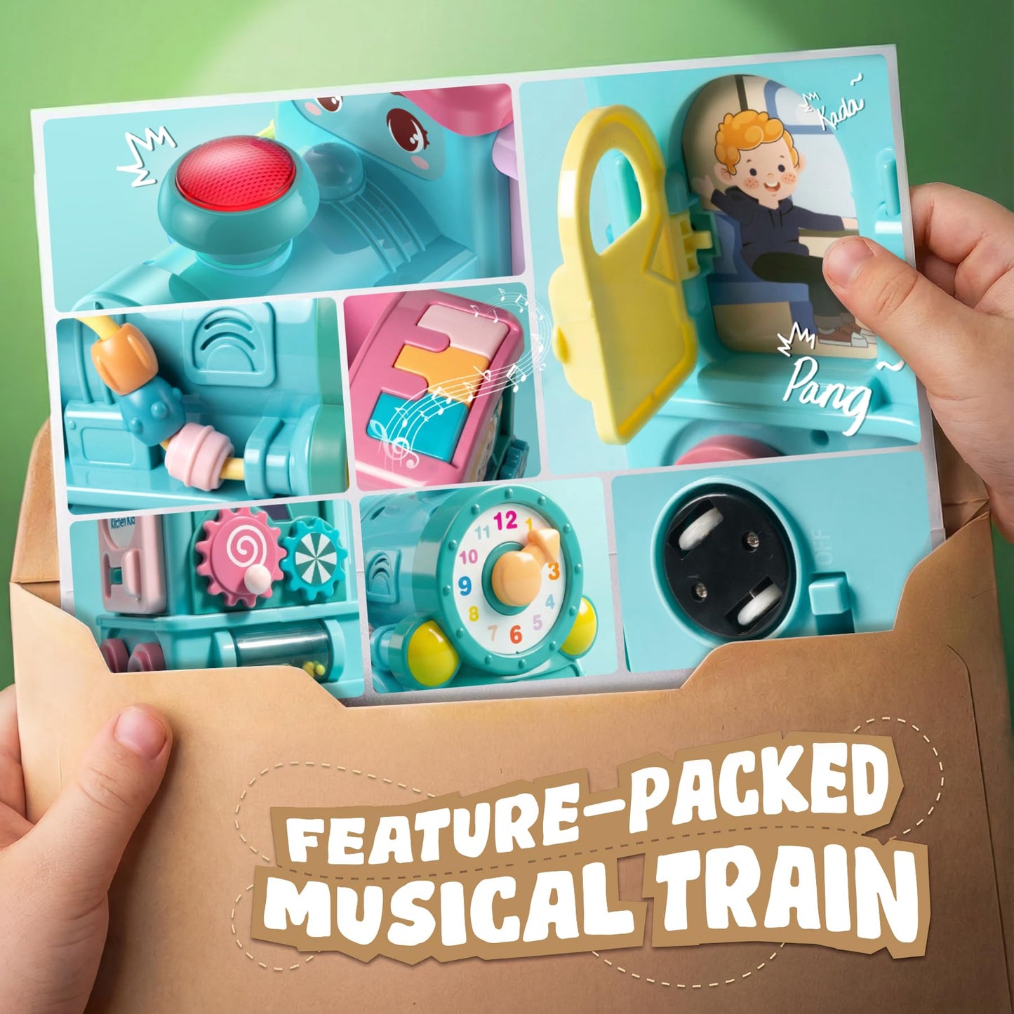 Gleesfun 1909B Musical Learning Train Toys, Toddlers Toys for 6-36 Months, Bump & Go 360° Rotation Electric Sensory Toy with English & Spanish Learning Cards, Educational Toys for Boys Girls Gift