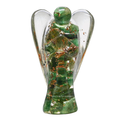 Amazing Gemstone Green Aventurine Guardian Angel Figurine Pocket Crystal Angel for Protection - Orgone Guardian Angel with Orgonite Layer and Natural Crystal for Healing Gift (2 Inch, Organite)