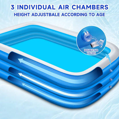 Nattork Inflatable Swimming Pool for Kids and Adults- 118" x 68" x 22" Family Full-Sized Blow Up Pools for kids -Thickened Durable Above Ground Swimming Pool Backyard Lawn, Indoor Outdoor Summer Party