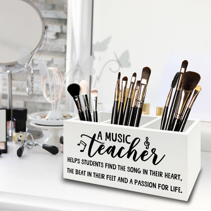 XPH Music Teacher Pen Pencil Holder Organizer for Desk, Music Teacher Gifts, Teachers Appreciation Gifts for Women Men Wooden Box Sign for Office Workplace Classroom Desk Tabletop Decorations