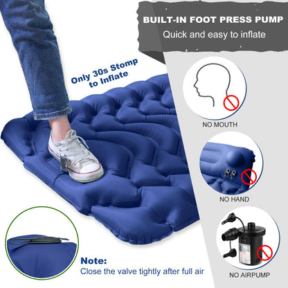 MEETPEAK Sleeping Pad, Extra Thickness Inflatable Camping Sleeping Mat with Pillow Built-in Foot Press, Compact Ultralight Camping Air Mattress for Backpacking, Hiking, Tent