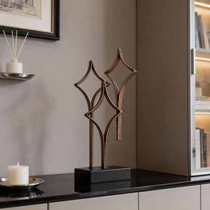 LNXMES Abstract Metal Sculpture Home Decor – Modern Minimalist Line Art Statue Decorations for Table, Shelf, Living Room, Office & Entryway (Diamond Curved Metal Sculpture)