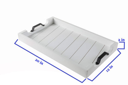 Bamboo Land- Large Wooden Serving Tray with Handle, 20” X 12’’, White, Wooden Tray with Handles, Serving Tray with Handles