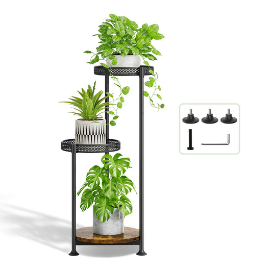 Oppro Plant Stand Indoor Outdoor Clearance, 3 Tier Metal Flower Shelf Pot Holder, Tall Multiple Plants Corner Rack Narrow House Orchid Display Organizer for Patio Office Porch Living Room Garden, Black