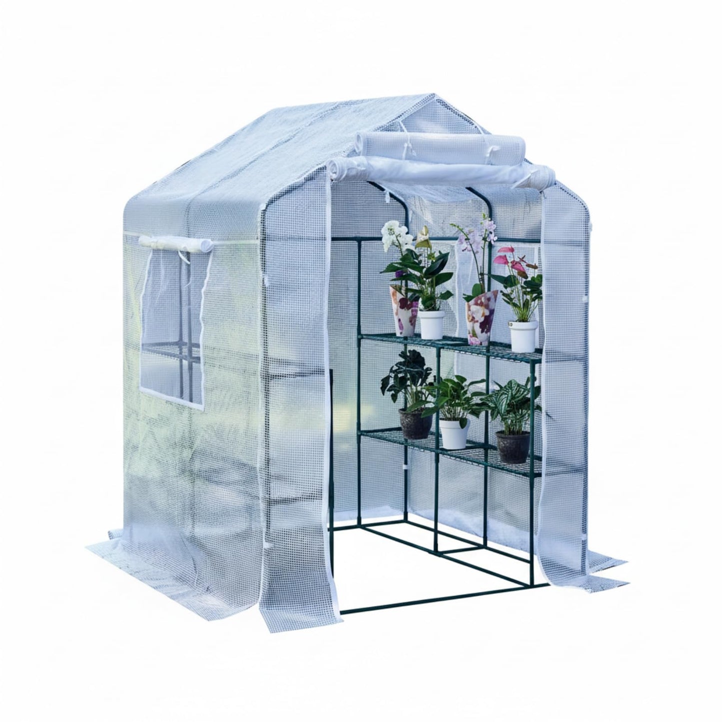 Solayis 56"×55"×74" Walk-in Garden Greenhouse | Thickened PE Cover & Heavy Duty Steel Frame | 3 Tiers 4 Shelves, Mesh Door & Windows | Portable for Indoor Outdoor Use (White)