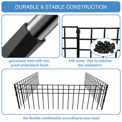 32x10-inch No Dig Animal Barrier Fence, 15 Pack Black Dig Protective Fence with 1.5 inch Spike spacing, Dog/Rabbit/Groundhog Underground Galvanized Outdoor Garden Metal Fence