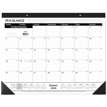 AT-A-GLANCE 2026 Desk Calendar, Desk Pad, Monthly, 21-3/4" x 17", Large, Ruled Blocks, 3 Pack (AZSK240026), White