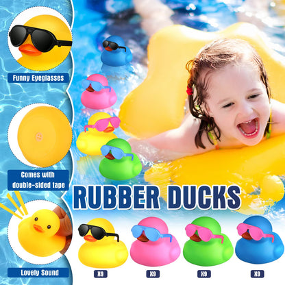 Chivao 36 Pcs Mini Rubber Ducks with 36 Sunglasses Rubber Ducks in Bulk Bathtub Duckies Toys for Kids Christmas Valentine Gifts Birthday Party Favors Cruise(Multi Color,Duck with Sunglasses)
