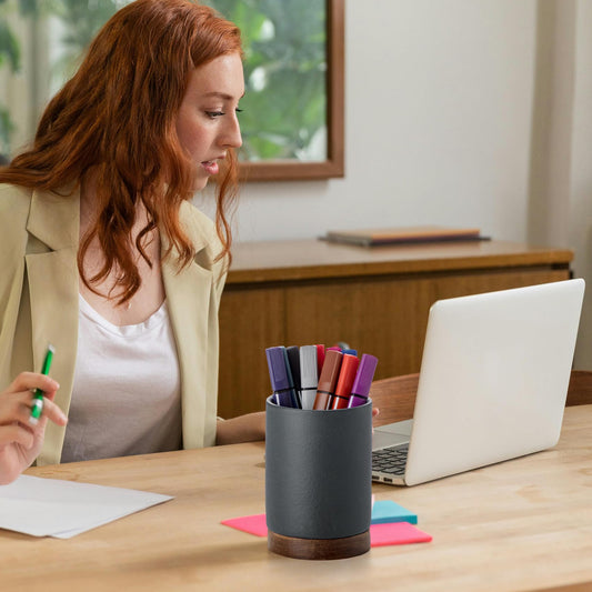 Officepal Ceramic Pen Holder for Desk, Pencil Organizer & Makeup Brush Holder, Office Decor and Desk Accessories, Perfect Office Organization, Teacher Supplies (Dark Grey, Set of 1)