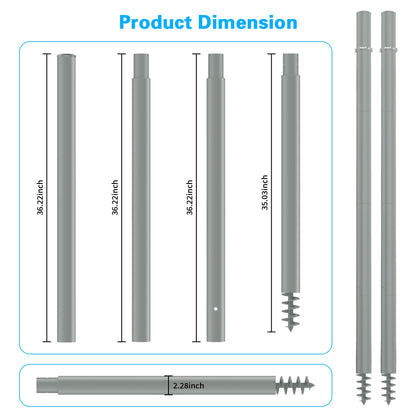 Miveda Shade Sail Poles, 12Ft Sun Shade Sail Poles with Spiral Drill Bit, 2.26" Diameter Heavy Duty Shade Sail Post with D-Clamp for Garden Yard Backyard, 2 Pack
