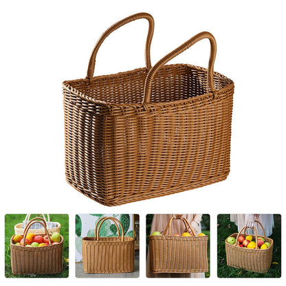 LIOOBO Big Picnic Basket with Handle, Plastic Baskets for Gifts Empty, Woven Imitation Rattan Baskets, Gift Storage Basket for Camping, Birthday, Wedding，Picnic, Party