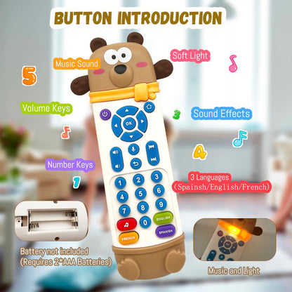 Baby Remote Control Toy with Music and Light - On The Go Remote - Toddler Early Education Learning Toys & Gifts for Boys & Girls Ages 18 Months+ (Bear)