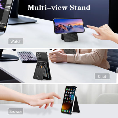 YINHEXI for Magsafe Wallet Stand, Magnetic Leather Phone Wallet Card Holder for Phone Case with Adjustable Stand, Minimalist Slim Leather Mens Wallet with 4 Cards Slots (Carbon Fiber)