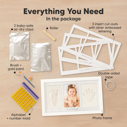 KeaBabies Baby Hand and Footprint Kit - Clay Handprint Keepsake Frame, Newborn Nursery Picture Frame, Personalized New Mom Gifts for Shower & Registry, First Mother's Day (Alpine White)