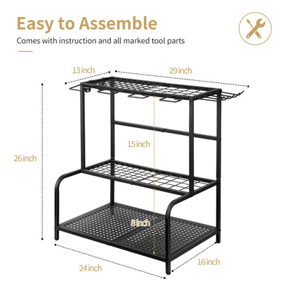 NovaNoka Garden Tool Organizer, Large Yard Tool Tower Rack for Garage Organization and Storage, Gardening Tool Stand for Shed or Outdoor, Metal Garden Tool Holder Up to 78 Tools, Shovel, Rake, Black