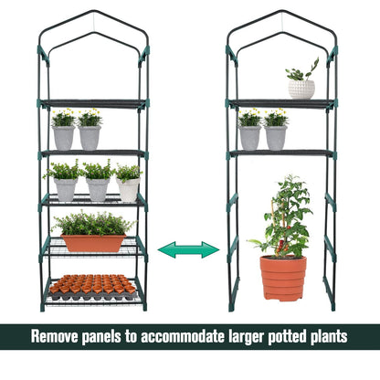 Worth Garden 5 Tier Mini Greenhouse - 75'' H x 27'' L x 19'' W - Sturdy Portable Gardening Shelves with Durable PE Cover w/ Roll-Up Zipper Door- Small Green House Indoor & Outdoor for Plants Flowers