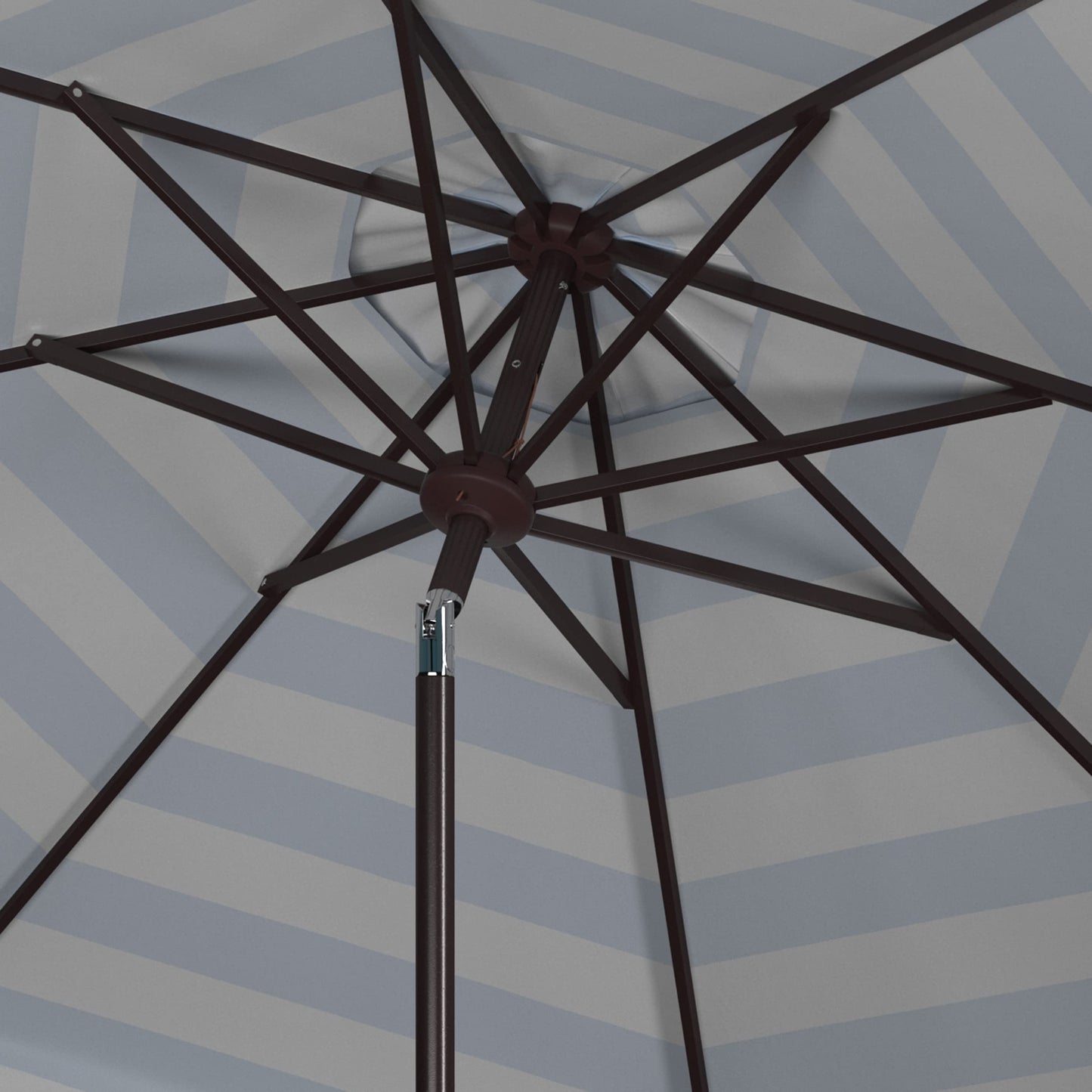 SAFAVIEH 9ft Outdoor Patio Umbrella, Round, Maui Collection, Baby Blue & White Stripe, Crank, Button Tilt, UV Resistant for Deck, Backyard, Patio (PAT8011U)