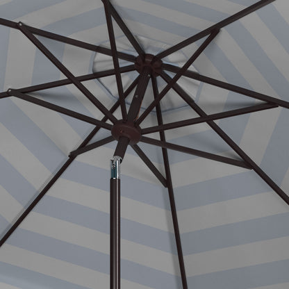 SAFAVIEH 9ft Outdoor Patio Umbrella, Round, Maui Collection, Baby Blue & White Stripe, Crank, Button Tilt, UV Resistant for Deck, Backyard, Patio (PAT8011U)