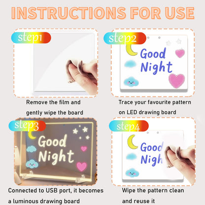 Lumiboard Led Drawing Board,11.8"X7.9" Lumiboard Rewritable Memo Pad with 7 Pens, Wall Mounted or Stand Up,Led Acrylic Light Up Drawing Pad for Kids and Adults (L (11.8 * 7.9))