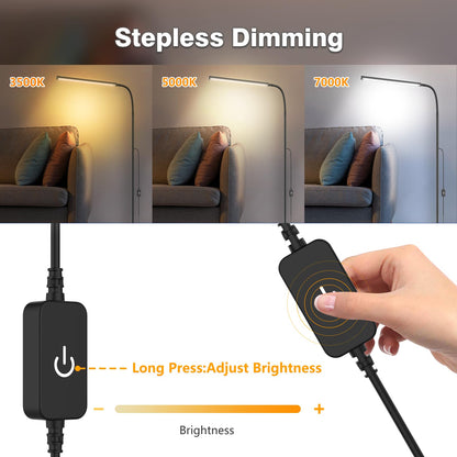 WEDEESUN 15W Floor Lamp with Touch Control Adjustable Brightness 3500K-7000K 360° Gooseneck LED Floor Lamps Eye-Caring Floor Lamp for Living Room, Bedroom & Office Stepless Dimming Standing Lamp