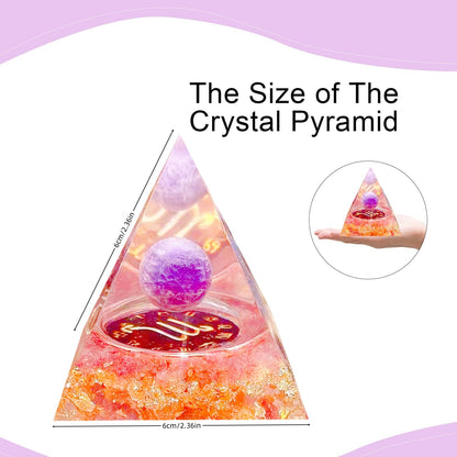 Saefheled Twelve Constellations Scorpio Orgone Pyramid,Natural Amethyst&red Strawberry Orgonite Crystal Healing Pyramid for Protection Chakra,Unique Constellation Pyramid for Positive Energy(6cm)