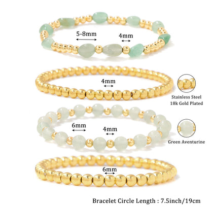 MORIANCE Aventurine Bracelet for Women Aventurine Crystal Jewelry Gold Bracelets for Women Stack Gold Bead Bracelets Green Beaded Crystal Gemstone Bracelet