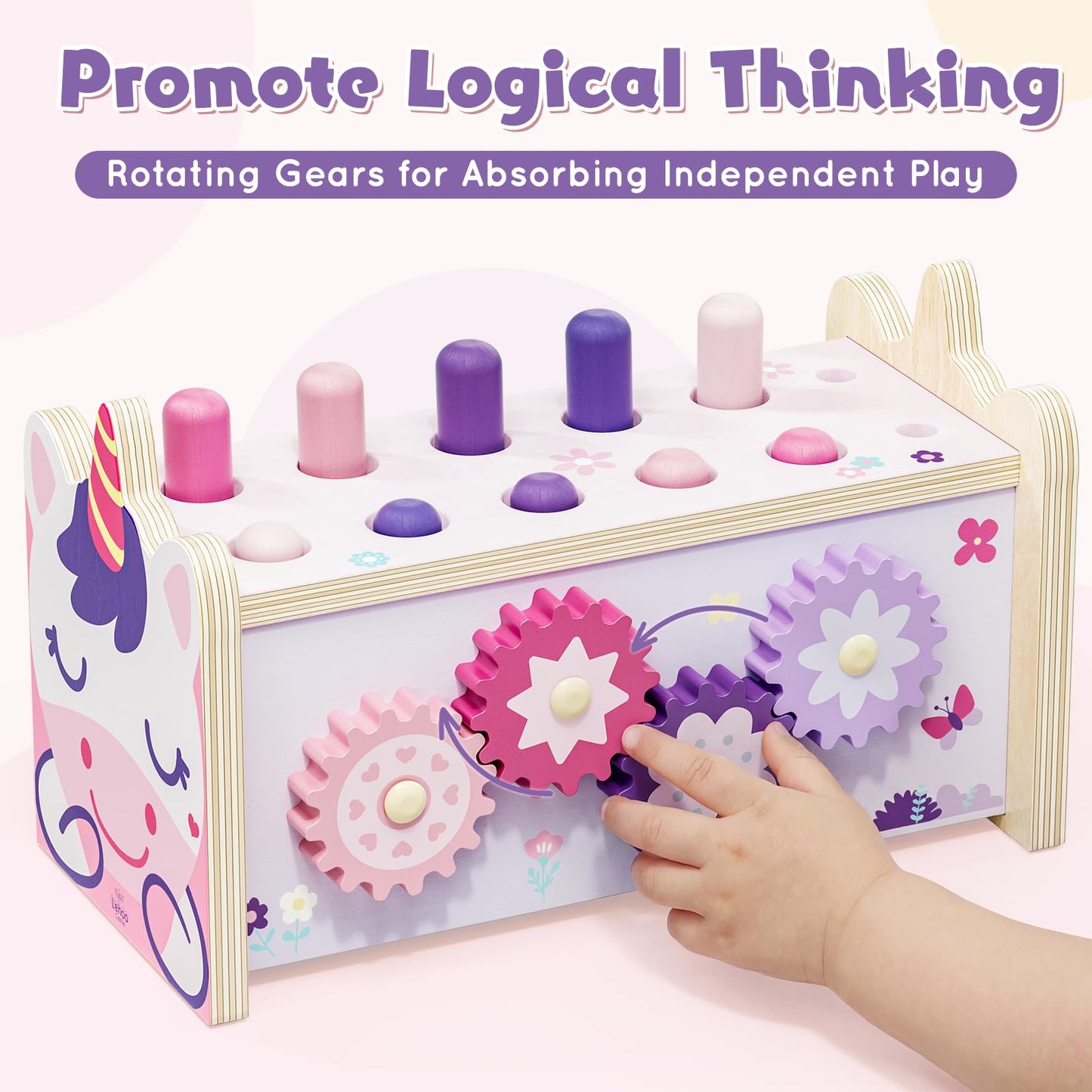 Lehoo Castle Baby Montessori Toys for 1 2 Year Old, Wooden Hammering Pounding Toy with Xylophone, Educational Learning Activities for 1 2 3 Year Old Girls First Christmas Birthday Gifts - Unicorn