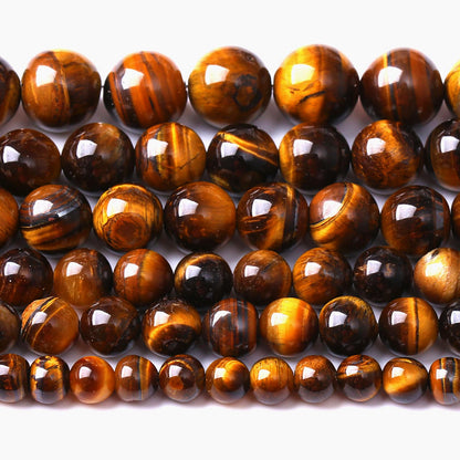 10MM Natural Iron Yellow Tiger Eye Stone Energy Healing Beads Round Loose Beads for Jewelry Making Bracelet 72pcs 2 Strands 32"