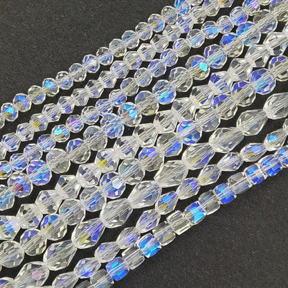 INSPIRELLE 1000 Pieces Crystal Glass Beads AB Finish Assorted Sizes and Shapes Bulk Faceted Beads for Jewelry Bracelet Making