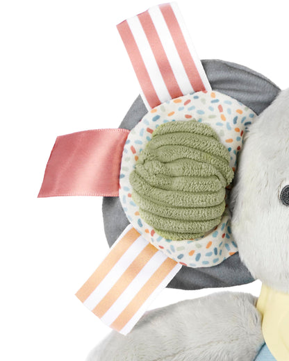 Skip Hop Bandana Buddies Soft Textured Baby Activity and Teething Toy for Multi-Sensory Play with Rattles, Crinkle Sounds, Squeaker and Mirror, Attaches to Stroller and Car Seat, Elephant, Age 0+