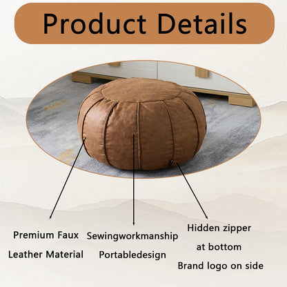 Louis Donné Unstuffed Pouf Ottoman Handmade Moroccan Storage Footstool Seat Round Home Decoration Pouf Cover Multi Functional Bean Bag Floor Chair for Living Room, Office, Bedroom, Balcony Decor