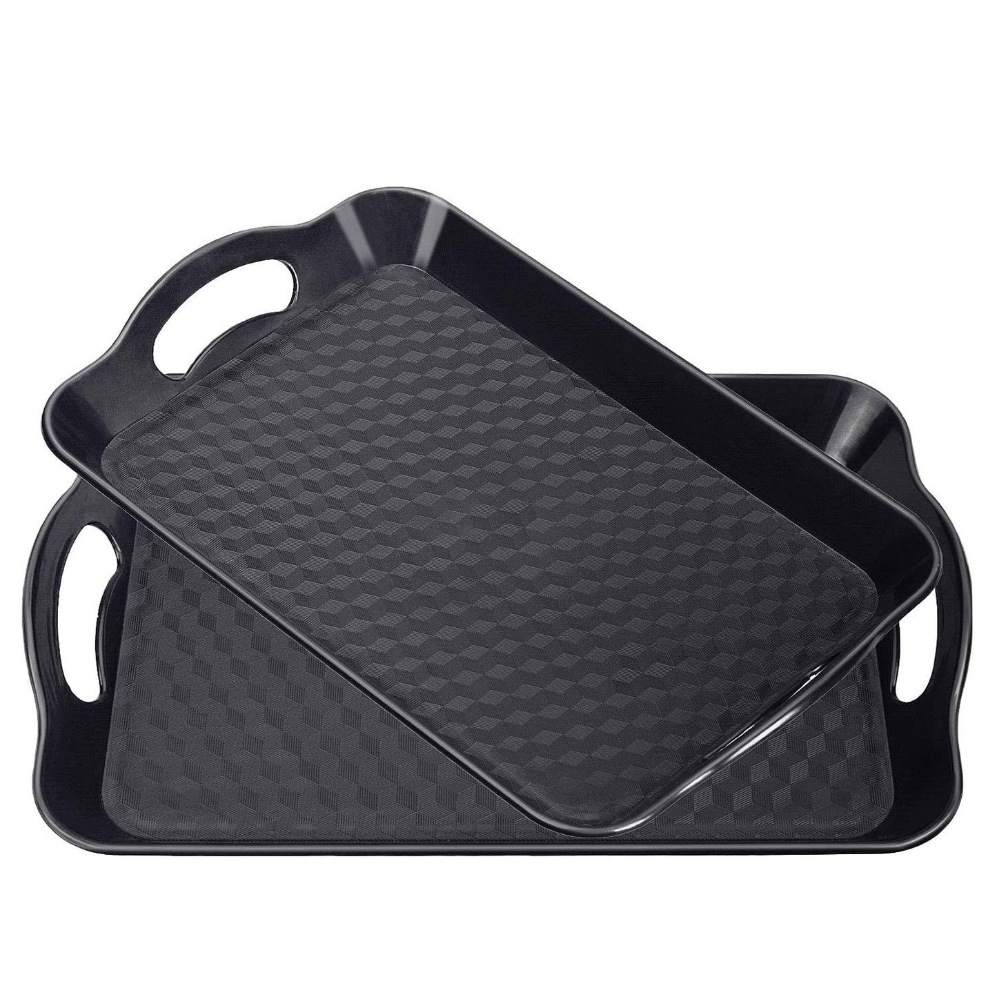 KPROE Plastic Tray with Handles, 2 Pack Multi-Purpose Rectangular Non Slip Restaurant Serving Trays Set for Parties, Coffee Table, Kitchen(9.5x14.6 inch)