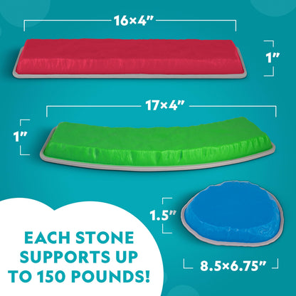 National Geographic Kids Stepping Stones & Balance Beams – 12 Piece Obstacle Course for Kids Ages 3+ with Foam Dice, Play & Learn Cards, Non-Slip Rubber Base, Toddler Indoor & Outdoor Active Play Set