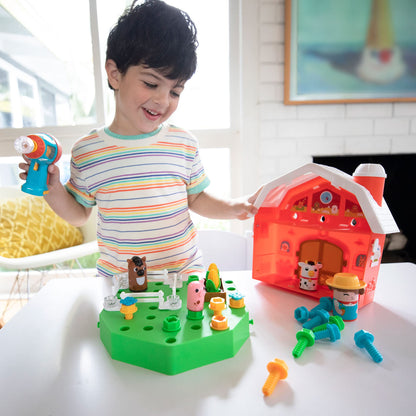 Educational Insights Design & Drill Bolt Buddies Barn - Construction Toys & Tools for Kids, Take Apart STEM Set with Real Electric Toy Drill, Pretend Play Building Kit, Gifts for Toddlers Ages 3+