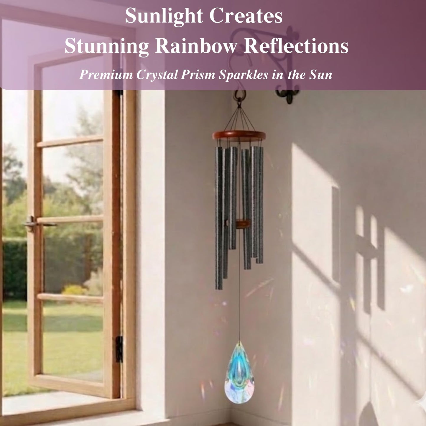 2in1 Design Luxury Wind Chimes & Suncatcher for Outside Deep Tone Wind Chime with Wooden Top Sun Catcher Prism for Window Porch Patio Decor Mother's Day wind chimes for Mom Sister Grandma Garden Gifts