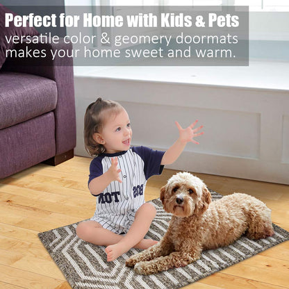 Indoor Doormat 24"x 36", Absorbent Front Back Door Mat Floor Mats, Rubber Backing Non Slip Door Mats Inside Mud Dirt Trapper Entrance Door Rug Carpet, Machine Washable Low Profile-Brown Time Cloister