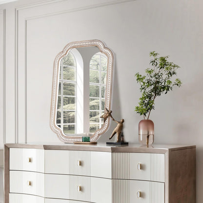 36x24 Inch Boho Wooden Scalloped Mirror for Entryway, Rustic Farmhouse Decorative Mirrors for Bathroom Over Sink, Living Room, Bedroom, Hallway (Vertical/Horizontal)