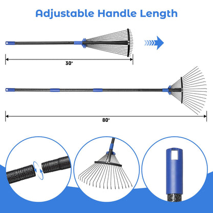 Heavy Duty Garden Leaf Rake-Adjustable Metal Rake with 8-17" Expandable Head,Yard Rakes for Leaves,Grass,Lawns,Shrubs,Flower Beds,Camping,Outdoor Cleanup,Ideal for Women & Kids